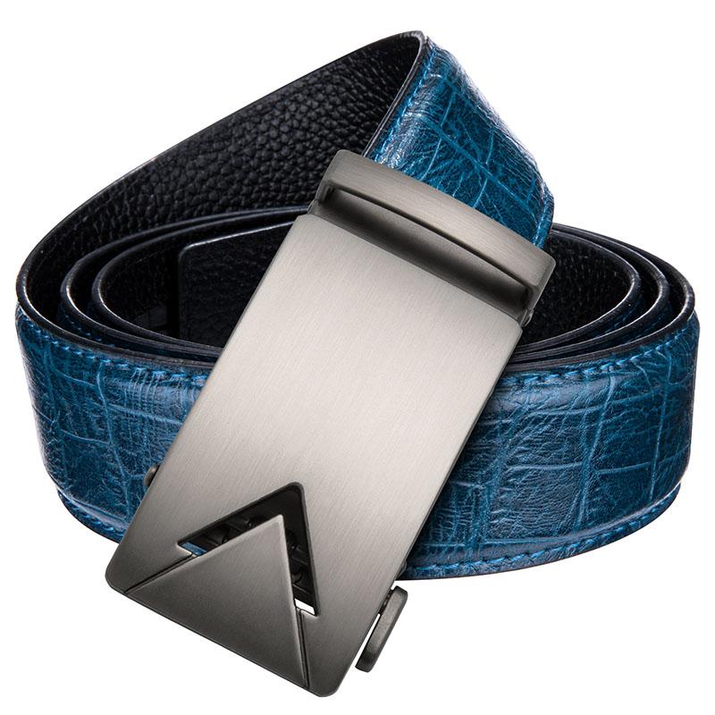 

Hi-Tie Fashion Crocodile Belt Men Luxury Designer Casual Blue Leather Jeans Strap Automatic Buckle Belts For 130cm, Black;brown