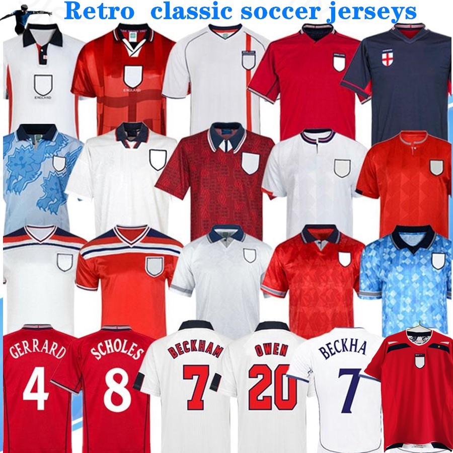 

Retro jersey 1982 1994 1998 2002 World cup England soccer jerseys home away kits BECKHAM GASCOIGNE OWEN GERRARD Retro classic football shirt, 1992 home