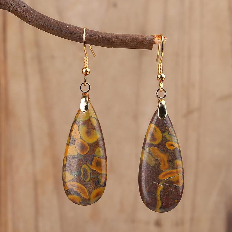 

Dangle & Chandelier Natural Stone Earrings Water Drop Imperial Jaspers Coffee Turquoises Stones Earring Women Girls Femme Gifts Ethnic