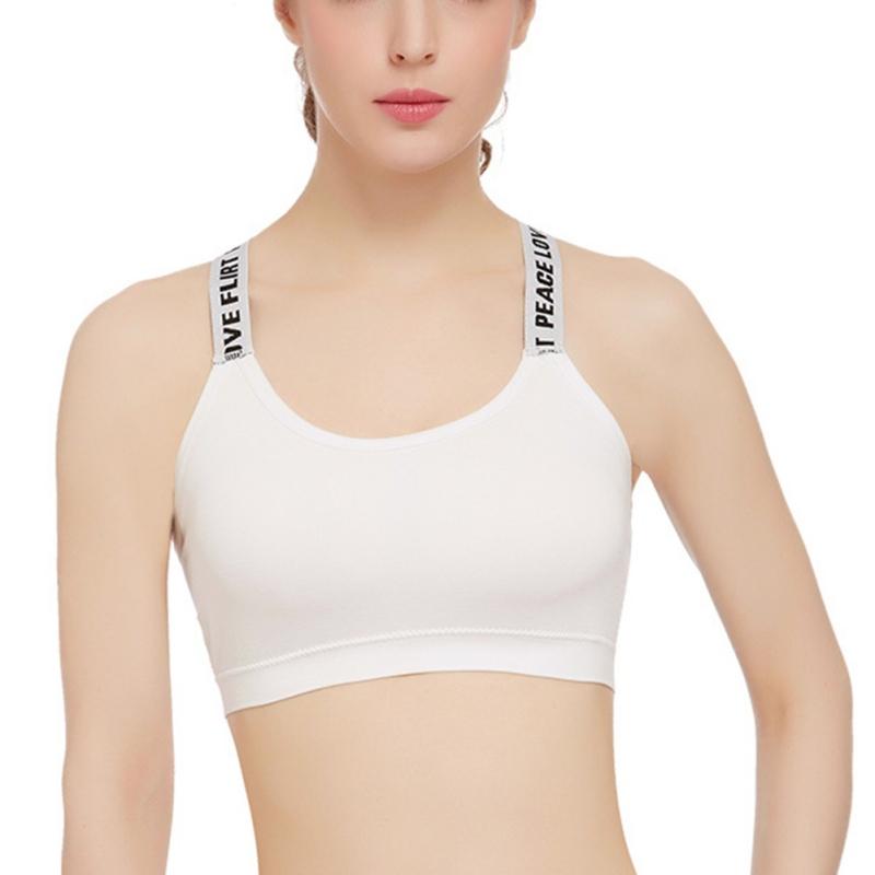 

Women Summer Tops Stretch Crop Padded Sports Bra Seamless Letter Racerback Fitness Vest Haut Femme Gym Clothing, Beige