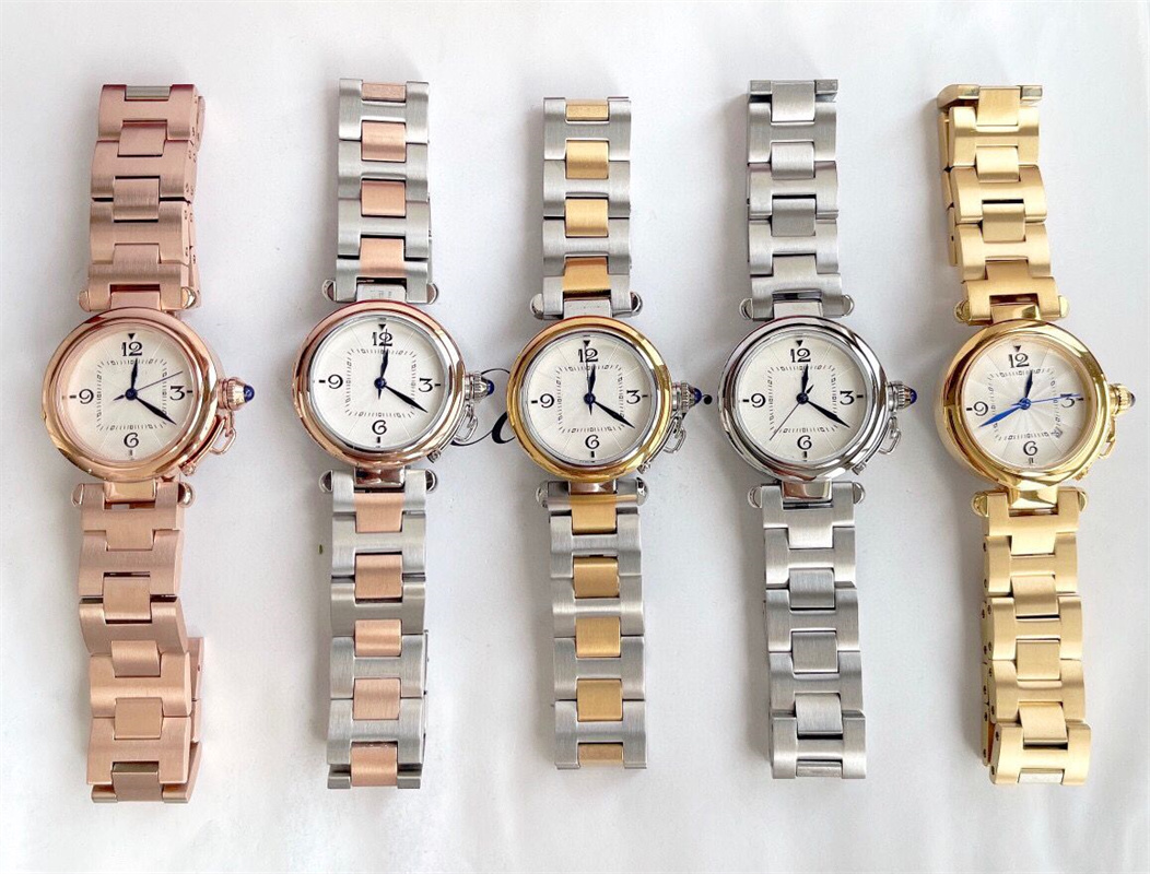 

Men's and women's watches short chain fixing screw cover imported quartz movement 35mm refined steel shell lanbao mirror, Customize