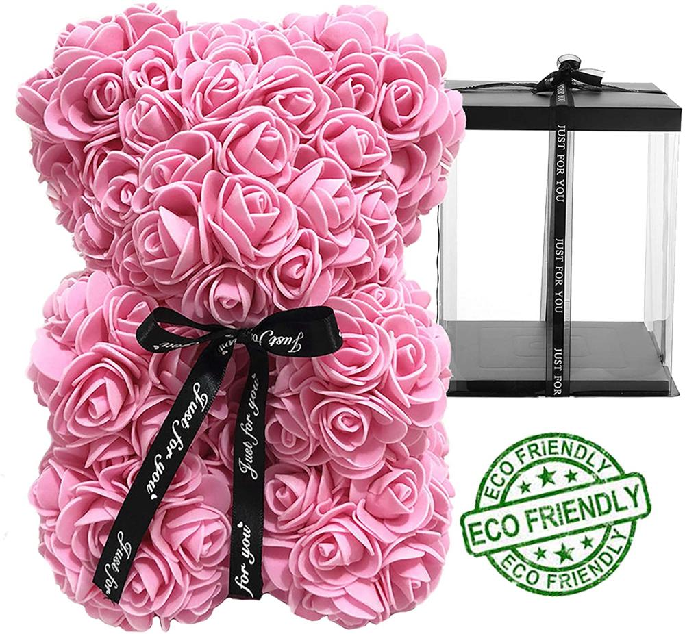 

DIY 25 cm teddy rose bear with box artificial PE flower bear rose Valentine's Day for girlfriend women wife mother's day gift, As picture