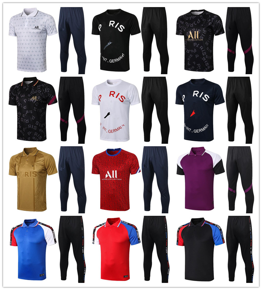 

2021 2022 adult Short sleeve polo tracksuit man shirt pants soccer training suit Survetement 20 21 paris football mbappe, Yellow