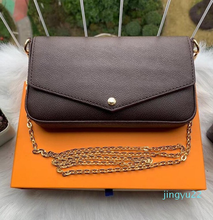 

2020 new 3-piece set luxurys handbags chain shoulder bag designers crossbody bag style women handbags and purse new style, Brown flower