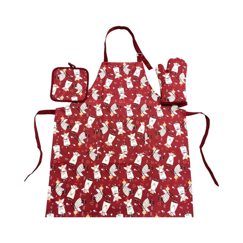 

Set Of 3 Pieces Womens Kitchen Chef Cooking Apron Baking Print Bib Oven MiGlove And Pot Holder Aprons