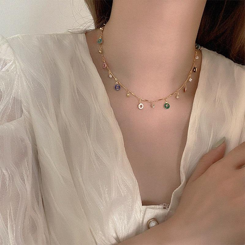 

Chokers Korean Fashion Vintage Gold Plated Chain Choker Necklace Zircon Tassel Pendant Clavicle 2021 Trendy Party Jewelry
