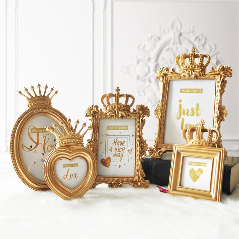 

Frames And Mouldings Home 5 Piece Luxury Baroque Style Gold Crown Decor Creative Resin Picture Desktop Po Frame Gift Wedding Decoration