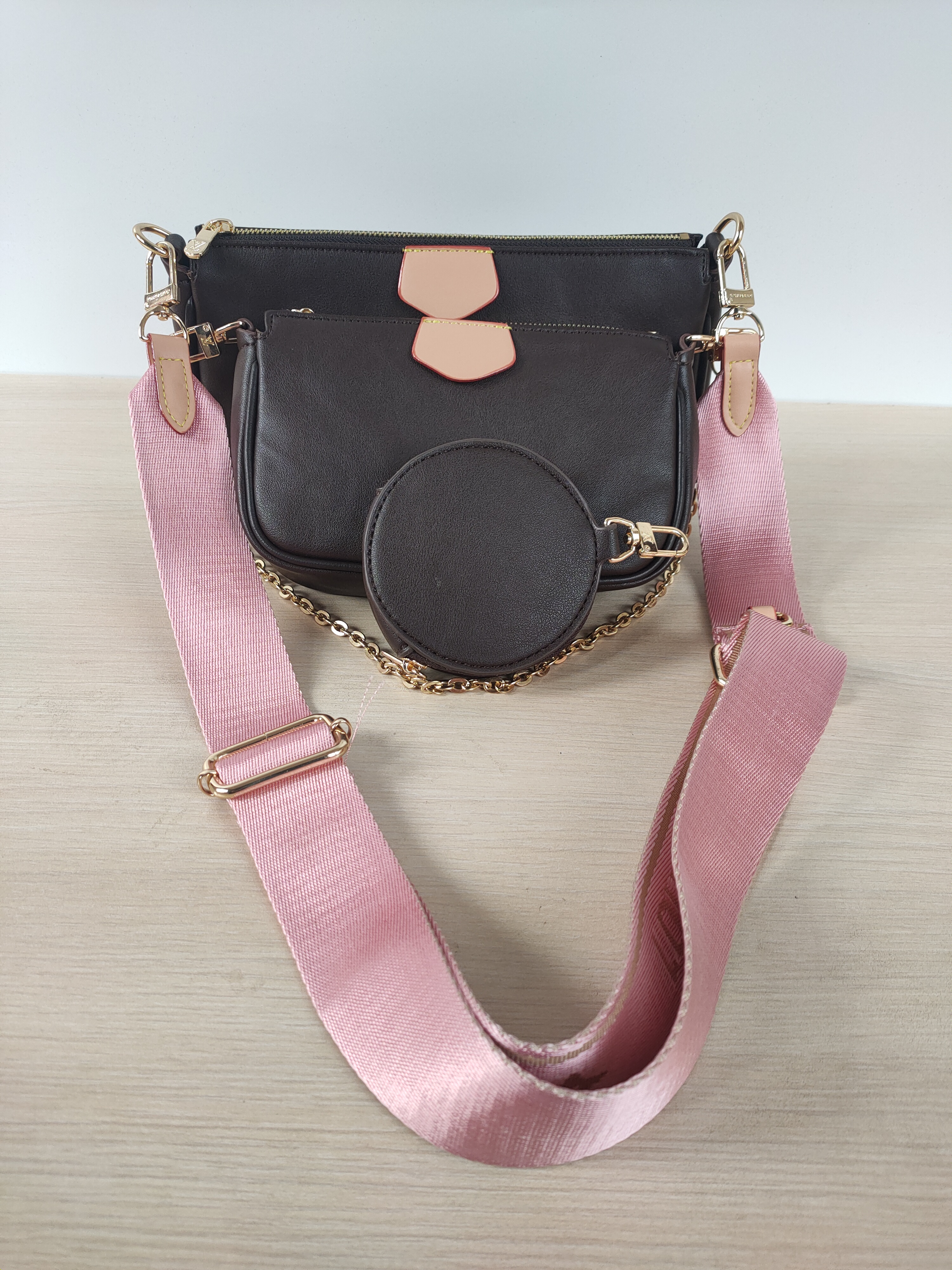 

3-piece set of luxury goods should be fashion handbag purse purse messenger bag purse designer bag cosmetic bag can bring box, Red