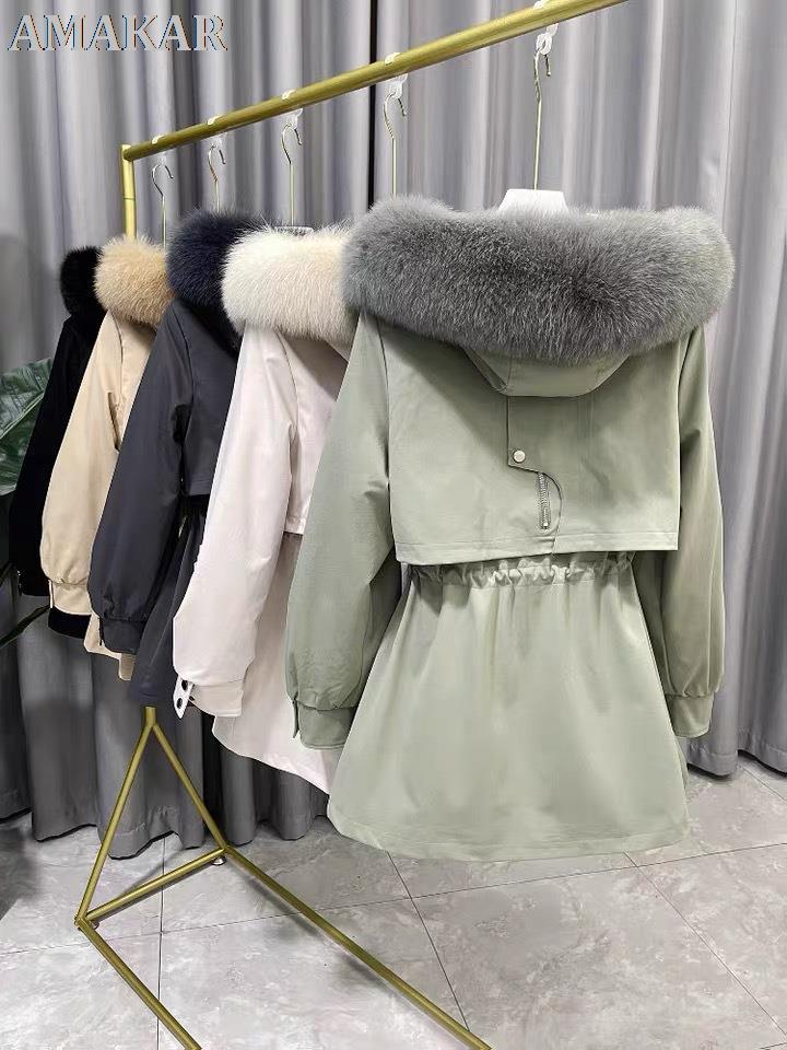 

Women's Fur & Faux 2021 Parka Winter Jacket Women Real Liner Detachable Coat Natural Collar Hooded Warm Streetwear, Black