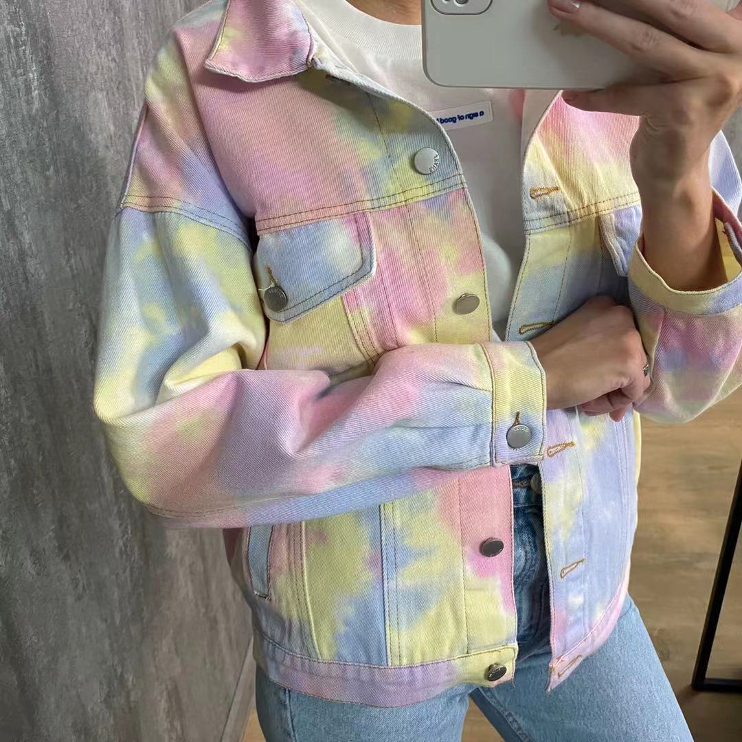 

spring and autumn love hug the same clothes rainbow color tie-dye jacket men women 210525