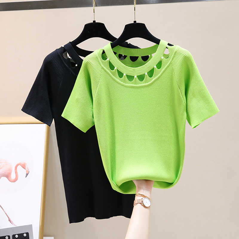 

Summer lazy knit oversize sweater women's pullover Korean hollow out loose bottoming shirt big sweater jumper 210604, Light green