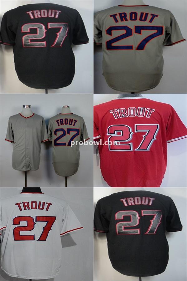 

Wholesale Mens Womens Kids Toddlers Los Angeles 27 Mike Trout Full Embroidered Logos Best Quality Cheap Baseball Jerseys, Black