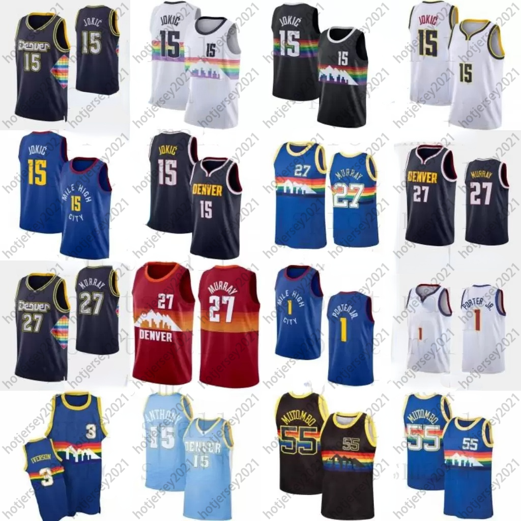 

New 15 Jokic Jamal 27 Murray 1 Porter Jr. Basketball Jersey Mens Allen 3 Iverson Carmelo Anthony Dikembe 55 Mutombo Retro Shirt, 10