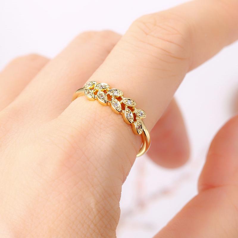 

Wedding Rings Crystal Leaf For Women Moissanite Cute Gold Ring Adjustable CZ Jewelry Korean Style Jewellery Dropship Suppliers KAR368, Slivery;golden