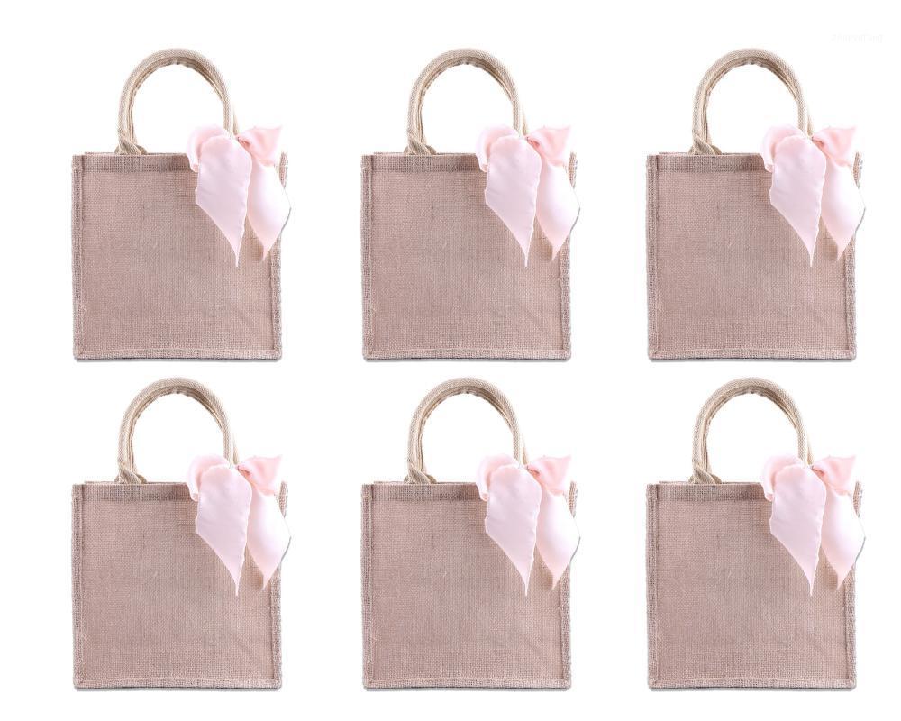 

Gift Wrap Wholesea Bulk Burlap Tote Handbag With Ribbon Cotton Handle Beach Grocery Shopping School Bridesmaid DIY