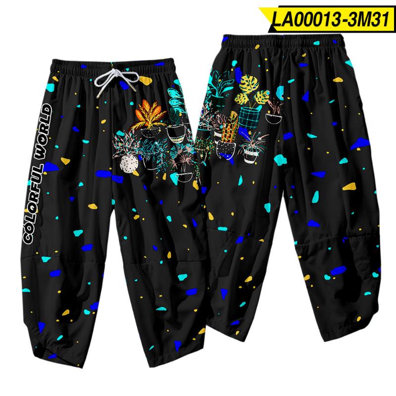 

Men's Pants Hip-Hop Spots Casual Men Tether Pajamas Summer Plus Size 3XL-6XL Nine Points Overalls Print Loungewear Home Trousers, Black