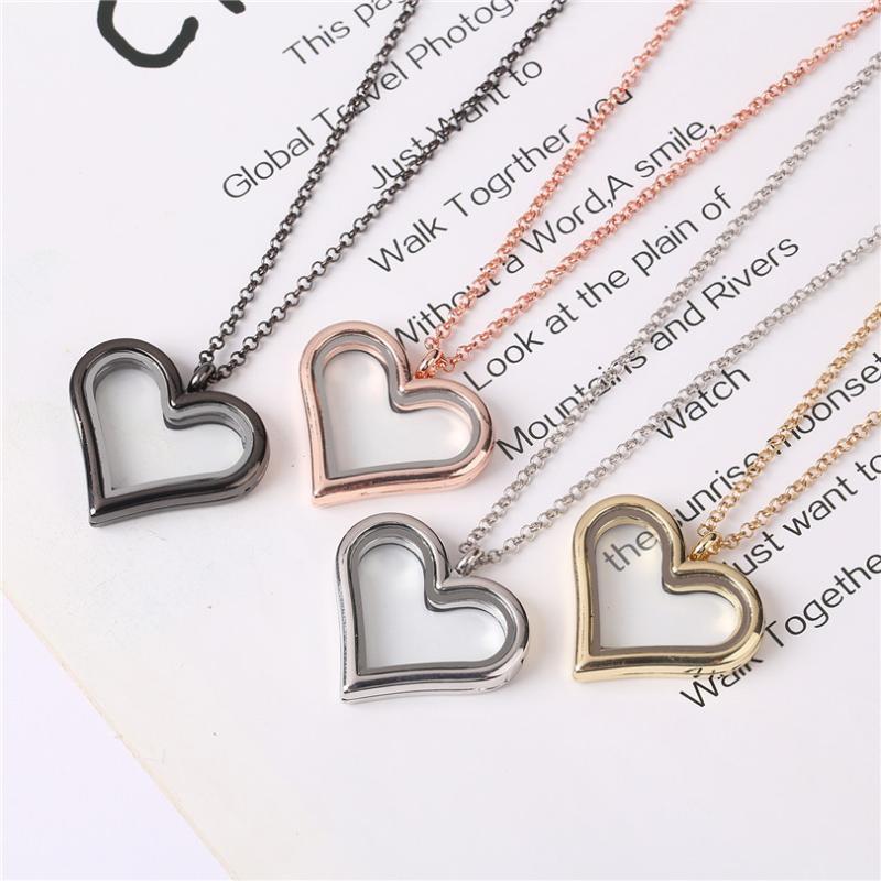 

Pendant Necklaces 1Pc Glass Romantic Heart Love Locket Living Memory Floating For Women Chain Choker Gift Jewelry, Silver