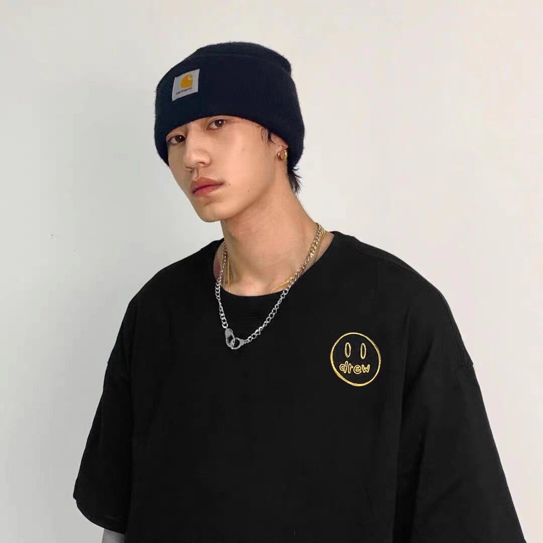 

Tide Fashion Drew T Shirts Summer Casual Basic Embroidery logo Designer Men and Women Short Sleeves T-Shirts for Couples, White;black