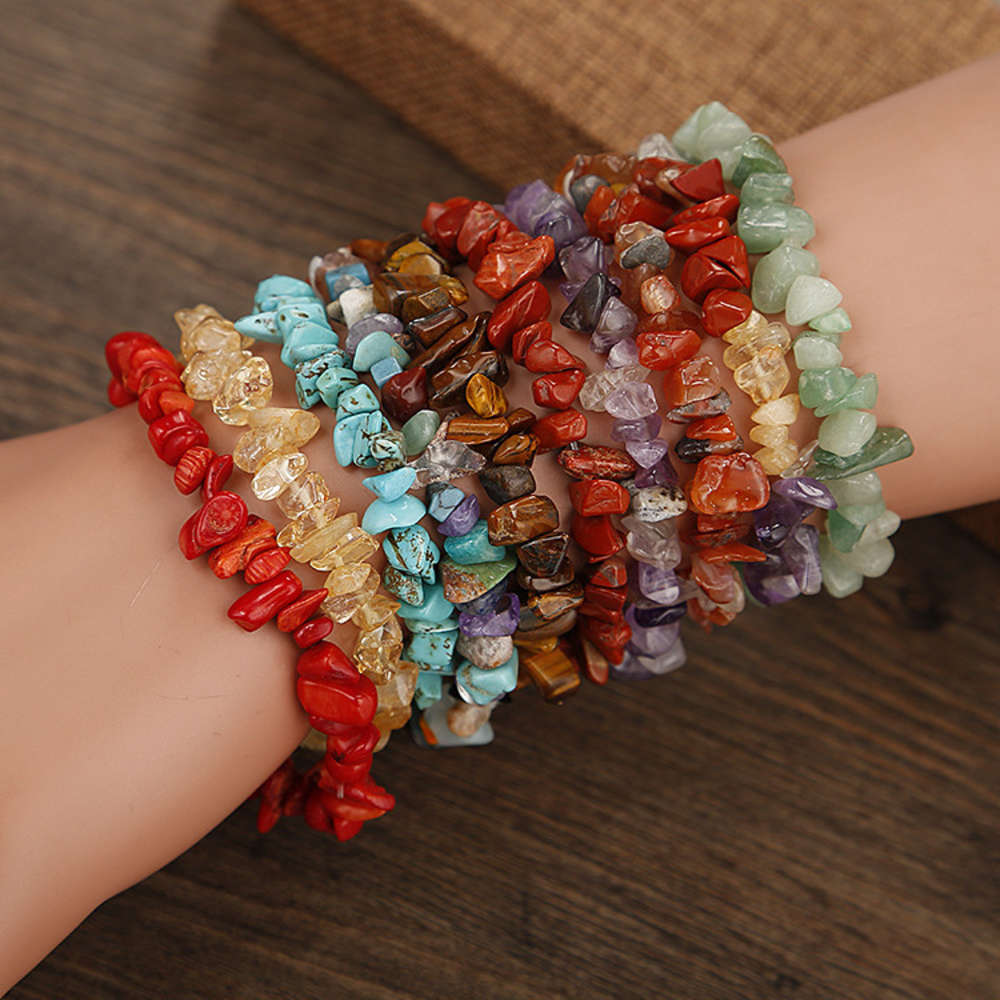 

Hand catenary Seven pulse ring natural crystal stone bracelet B001, Golden;silver