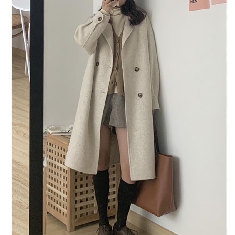 

Women's Wool & Blends Overcoat Women Autumn And Winter 2021 Woolen Coat Small Woman Korean Temperament Medium Long Hepburn Style, Black