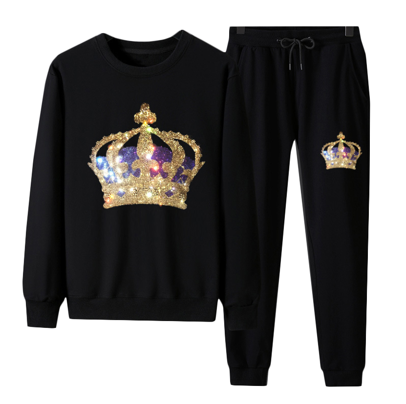 

Casual Men's Tracksuits Sweatshirt and Pants - Fashion Designer Autumn Winter Rhinestone Sweater Tops Sets Women Unisex Cotton Blend, Jyjy6871