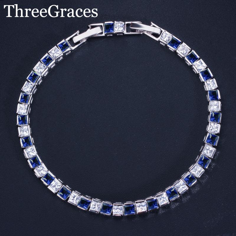 

Link, Chain ThreeGraces Jewelry Exquisite Sqaure Shape Royal Blue Cubic Zirconia Crystal Tennis Bracelet & Bangles For Women BR048, Black