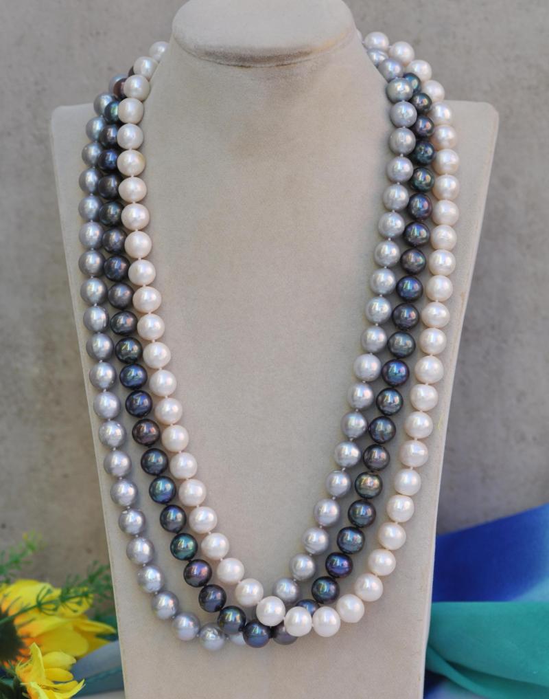 

Chokers Z11633 17"-33" 12mm Gray White Black Round Freshwater Pearl Necklace