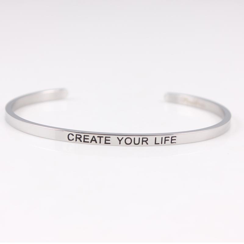 

Bangle 10PCS Random Mixed Stainless Steel Engraved CREAT YOUR LIFE Positive Inspirational Quote Mantra Bracelets Bangles