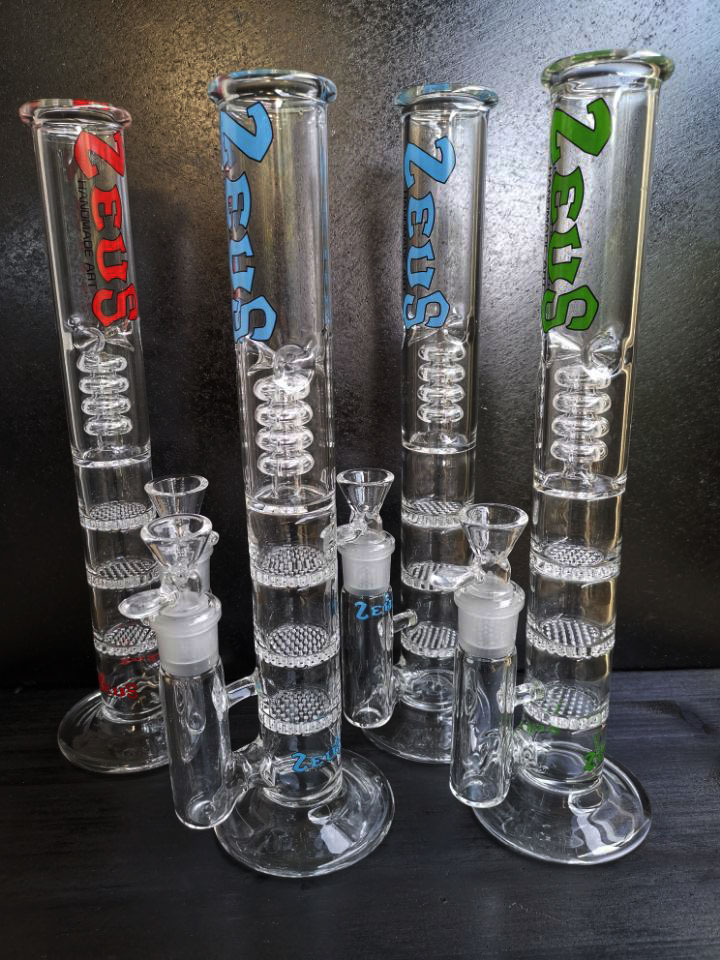 

Three Layer Honeycomb Filter Bongs Hookahs Recycler Water Pipe Glass Bong Smoking pipes 12.5" inches water 18.8mm joint