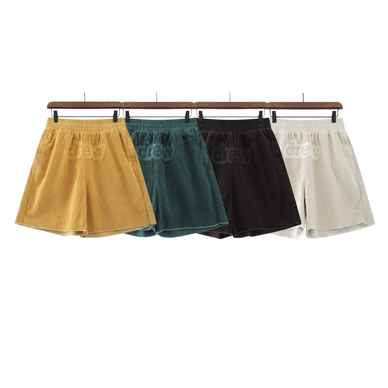 

2021SS Drew Smiley Face Shorts Embroidery Letters Washed Corduroy Short Knee Length Pants Tide Design Casual Oversized, White