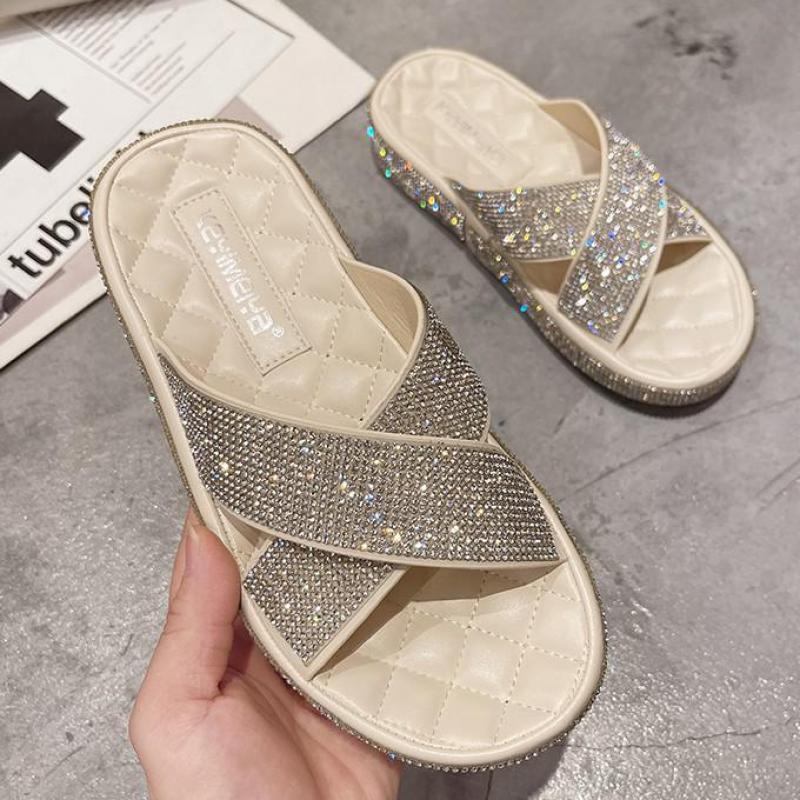 

Slippers Bling Women Summer Fashion Sexy Rhinestone Slides Beach Beautiful Elegant Shoes 2021 Ytmtloy Zapatillas Casa Mujer, Beige