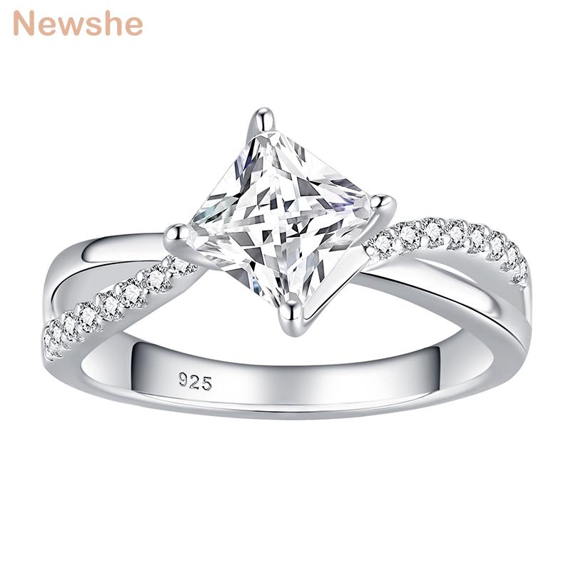 

Cluster Rings She Women's Luxury Engagement Ring 925 Sterling Silver Moissanite Princess Cut Twist Band D Color VVS1 Wedding Jewelry, Golden;silver
