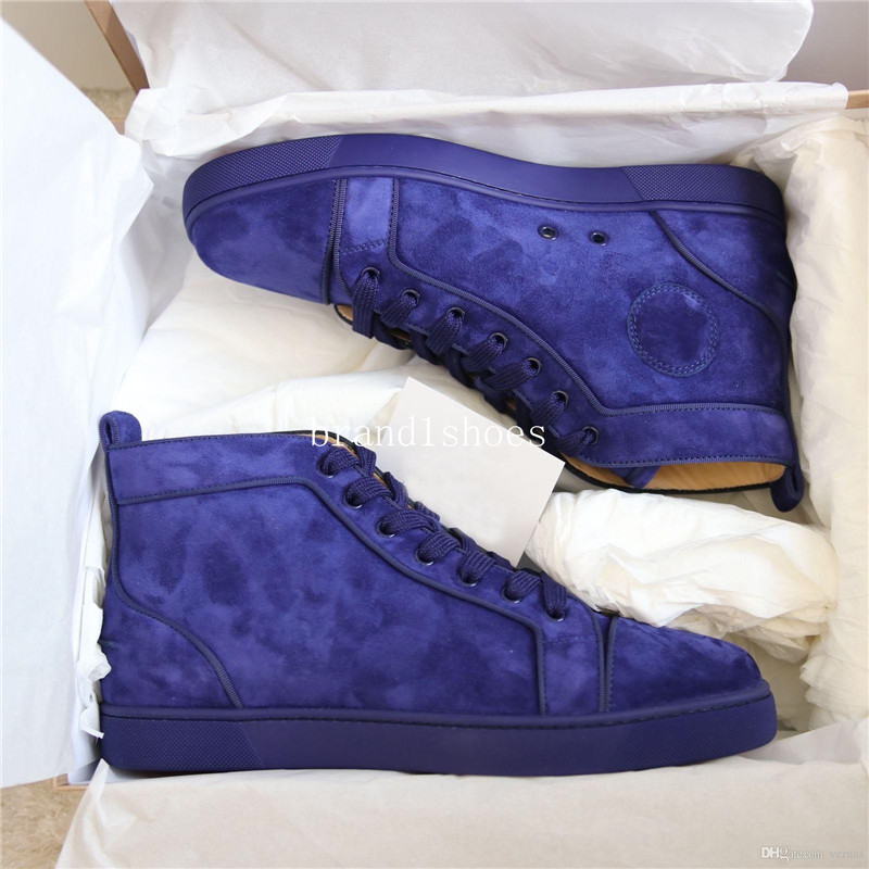 

2020 hotSuper Quality Orange Suede Leather Sneakers Shoes Red Bottom Women/Men Fashion Hightop Casual Walking Party Dress Trainer Size 35-47, Black