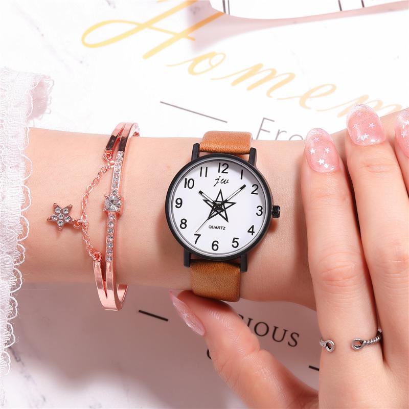 

Wristwatches Fashion Ladies Watch Pentagram Leather Zegarek Damski Casual Quartz Female Clock Watches Women Relojes Para Hombre, As the picture2