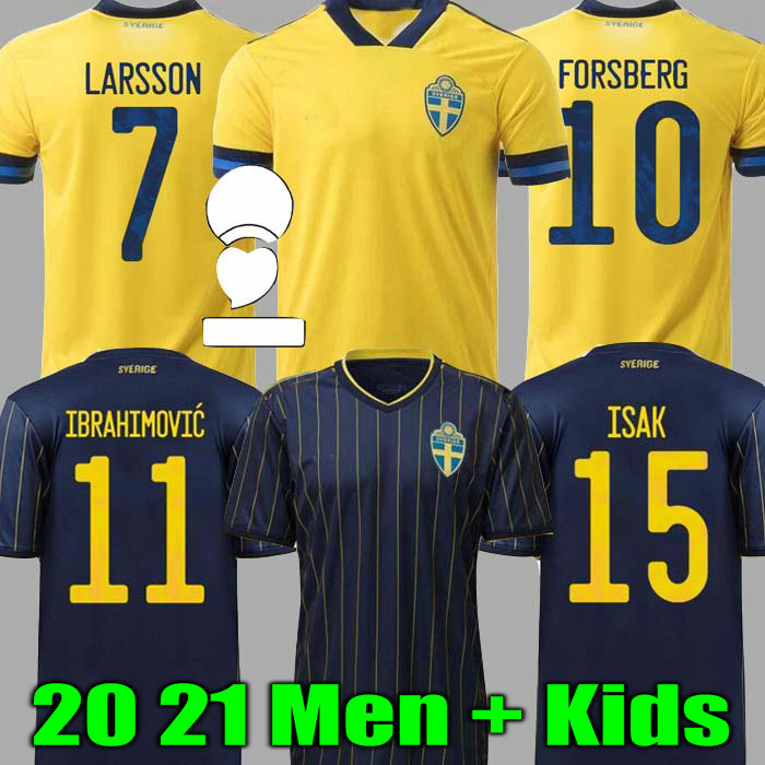 

2021 Sweden soccer Jersey Home away KULUSEVSKI Ibrahimovic BERG FORSBERG LARSSON TANKOVIC ISAK CLAESSON Football shirt Men + kids, Black;yellow