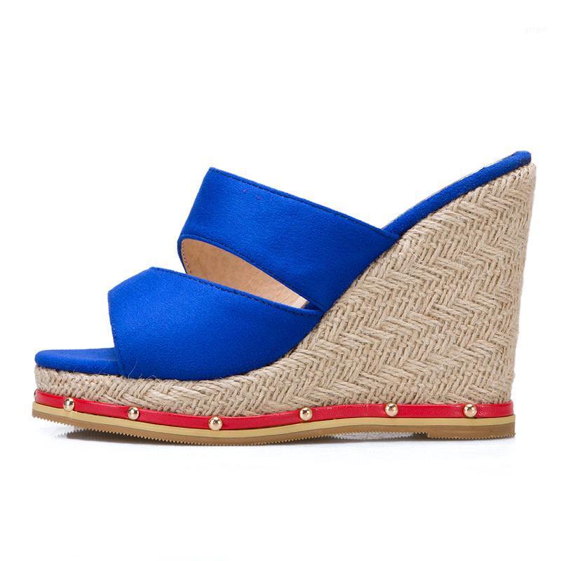 

Thick Bottom Platform Women's Slippers Wedge Heels Mules Shoes 2021 Summer Sandals Woman Open Toe High-heeled, Royal blue