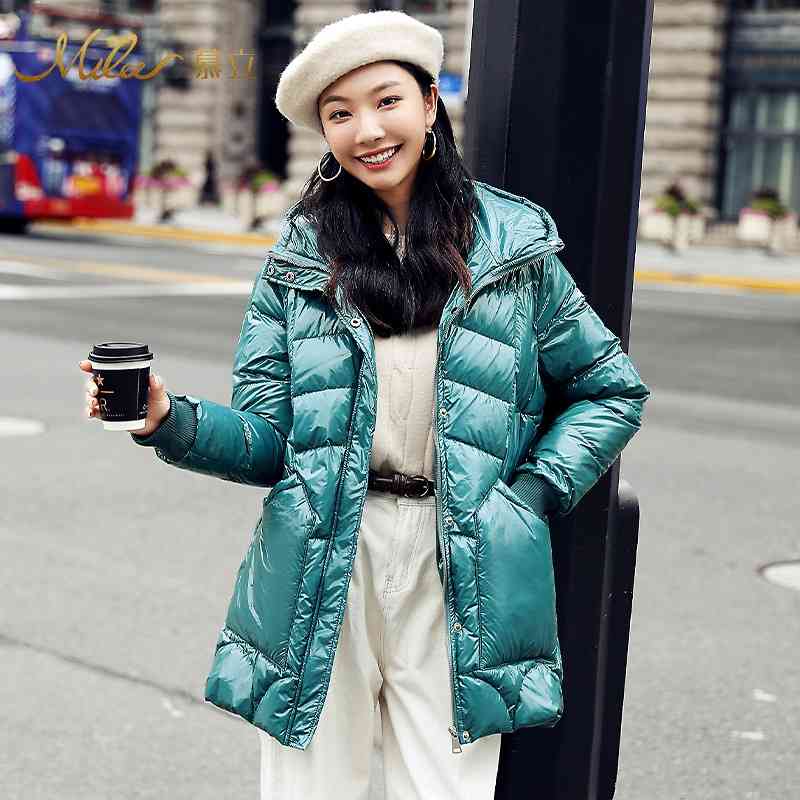

2021 winter new warm thickened white duck hooded fashion women's down jacket, Black