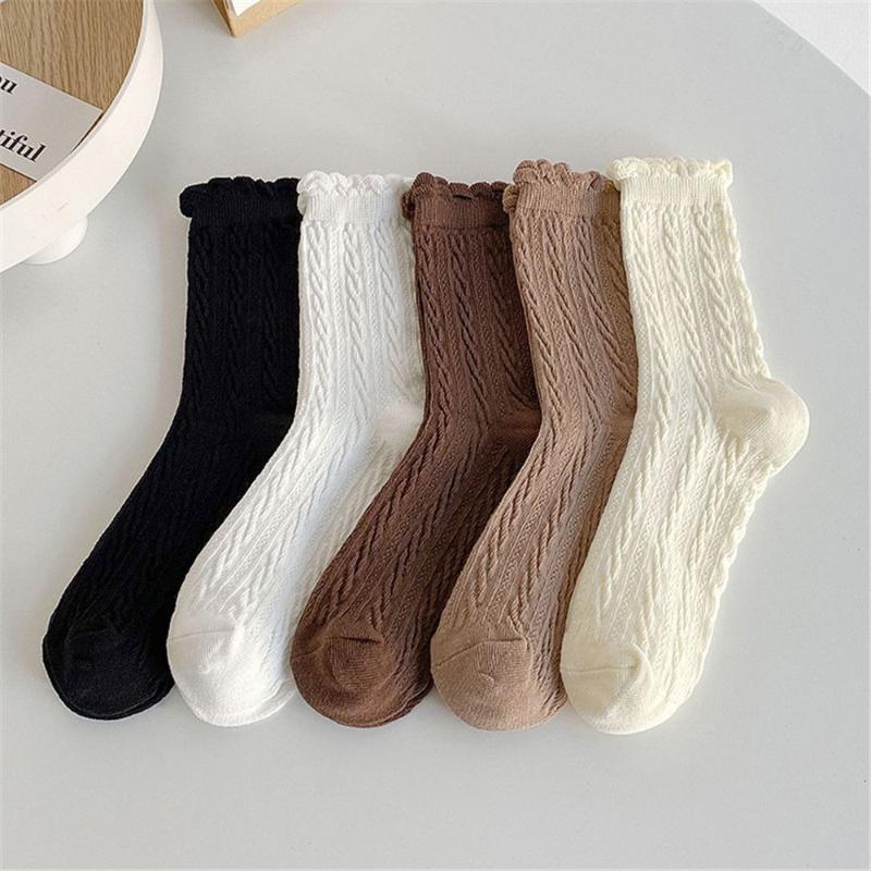 

Socks & Hosiery For Women Breathable Solid Color Versatile Autumn Winter Lolita Lace Cotton Stockings, Black;white