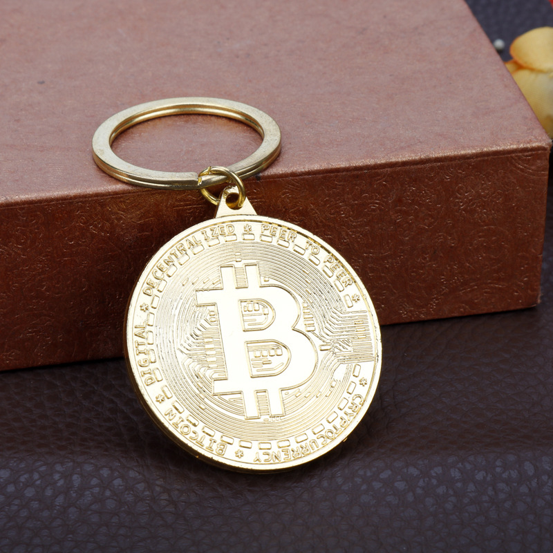 

New 2021 Newest Bitcoin Keychain Gold silver color Music Band Keyring Pendant Women and Men Jewelry Collection Gift