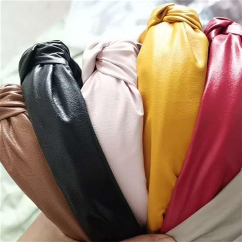 

Hair Accessories South Korea Textured Leather PU Wide Version Knotted Hoop Japanese Simple For Women