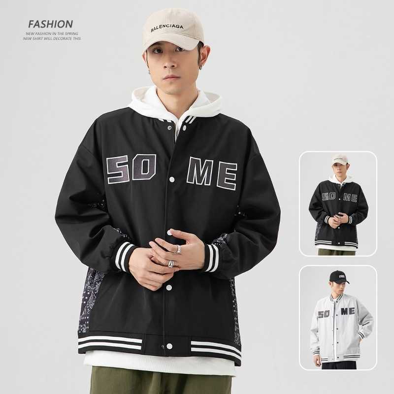 

Autumn jacket coat color matching baseball suit long sleeve top casual fashion men's clothes, Black;brown