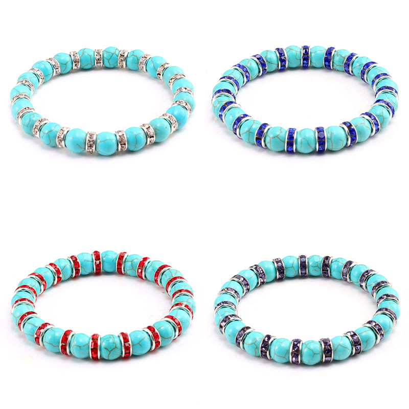 

8mm Natural Stone Handmade Beaded Strands Charm Bracelets Elastic Party Club Silver Plated Jewelry For Women Men