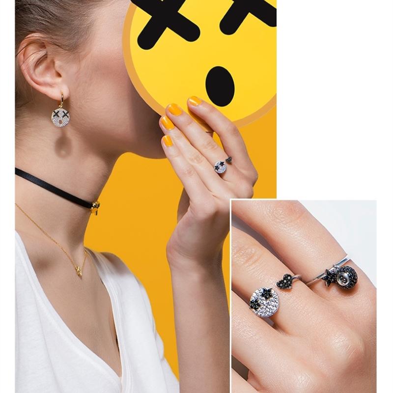 

Genuine 925 Sterling Silver Jewelry Black '8' Rings For Women Female Star Bague G100 Cluster