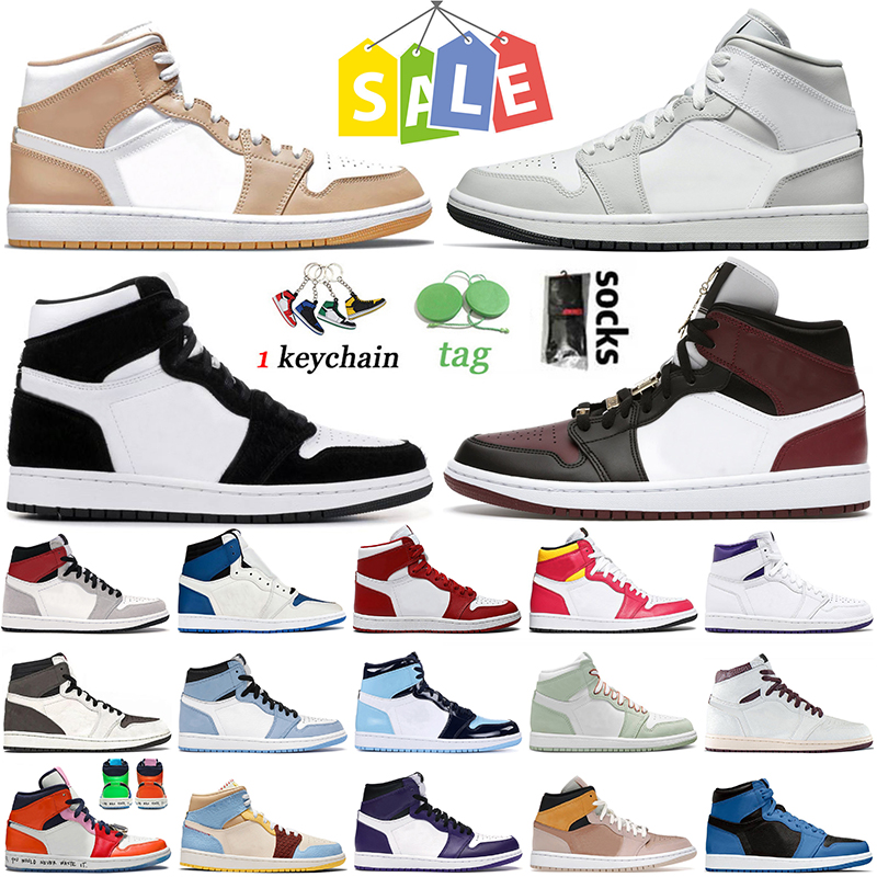

High Quality Air Jordan 1 Retro Basketball Shoes Mens Womens Jumpman 1s Jordan1s Tan Gum Mid Light Smoke Grey Twist SE Black Dark Beetroot Sneakers Trainers Size 12, C1 bordeaux 40-47