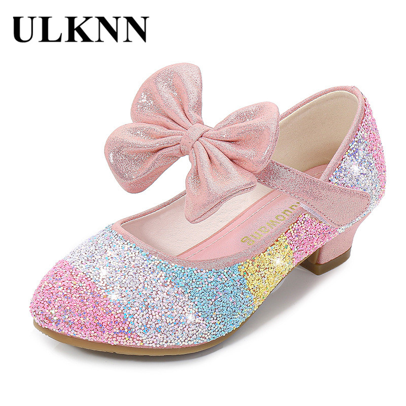 

Girls Leather Shoes Princess 2021 CHILDRENS Shoes round-Toe Soft-Sole Big girls High Heel Princess Crystal Shoes, Black