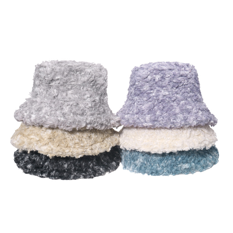 

Mens Autumn and Winter Bucket Hat Outdoor Casual Plush Bonnet Thickened Tie-Dyed Curly Yarn Warm Foreign Trade Womens Fashion