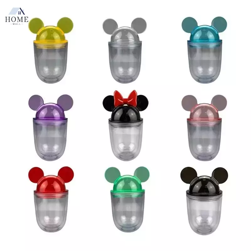

9 Colors! Small 12oz Acrylic Mouse Ear Tumblers with Straw Clear Plastic Dome Lid for Kids Children Parties Double Walled Cute Cartoon Water Bottles Travel Mug WY9, 350ml/ 12oz