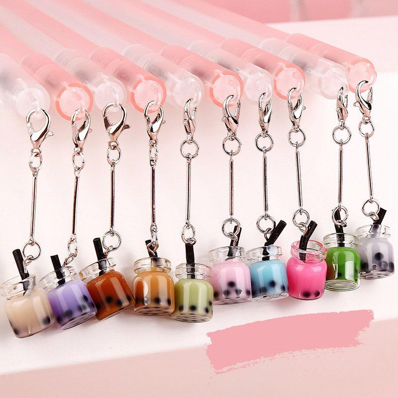 

Gel Pens 40 Pcs/lot Creative Milk Tea Pendant Pen Cute 0.5mm Black Ink Neutral School Writing Supplies Promotional Gift