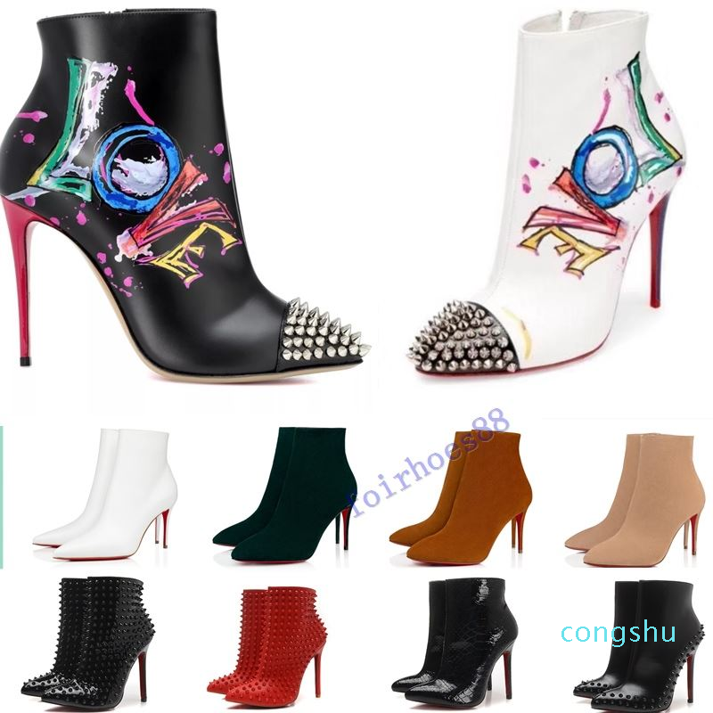 2021 with box New Sexy Womens High Heels 100mm Boot Red Bottom Ankle Winter Real Leather Pumps Paris Boots Size 35-41