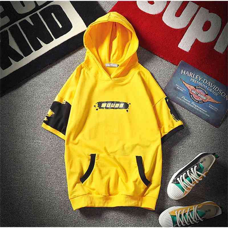 

Summer Oversize Men's hoodie Harajuku High Street Hip Hop Couple Tee Shirt Korean Style Youth Slim Hooded Short-Sleeved T200616, H01-yellow